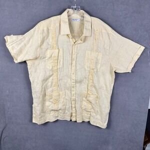 Mojito Collection Traditional Guayabera Shirt 3XL 100% Linen Yellow Long Sleeve‎